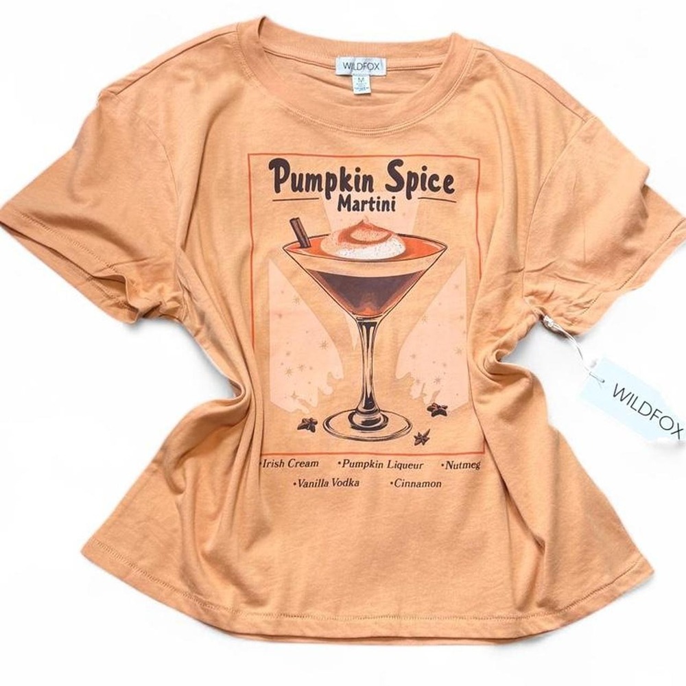Wildfox Pumpkin Spice Martini Orange Cropped Tee, Women's Size M
